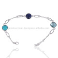 Natural Semiprecious Multi Gemstone 925 Sterling Silver Bracelet